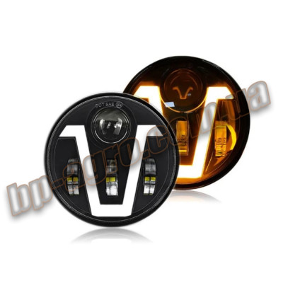 Фара світлодіодна універсальна LED 5.75" (40W) з ДХО та «Ангельськими очима» (для ВАЗ 2106, тракторів МТЗ) U-подібними